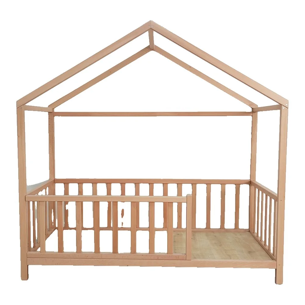 Doğal Kayın Ağacı Çatılı Montessori Karyola 80x180 cm