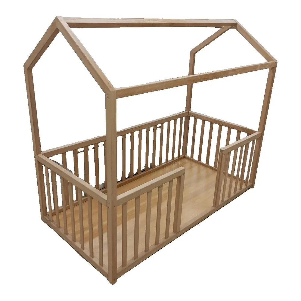 Doğal Kayın Ağacı Çatılı Montessori Karyola 90x190